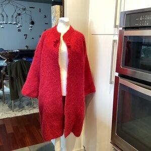 Elegant Burgundy Long Coat HAND MADE MOHAIR. SEE PICTURES N MEASUREMENTS
